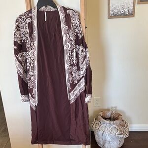 Free People Bergundy/Cream Floral Kimono